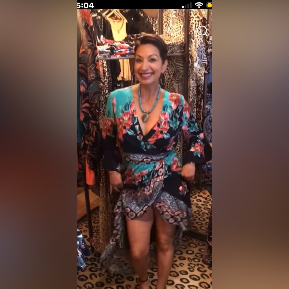 Umgee | Elegant Floral Wrap hi-low Dress | Black and Teal